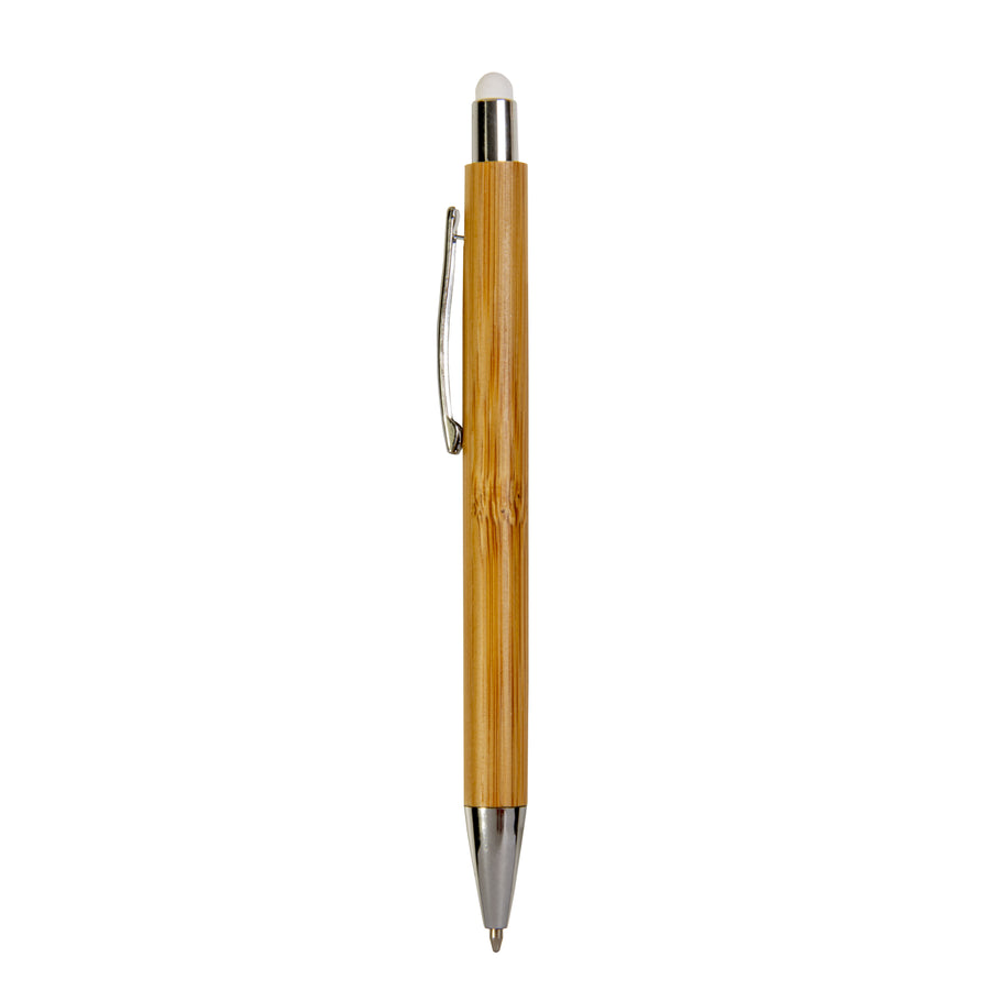 G21804 Penna a scatto con fusto in bamboo, touch colorato e punta cromata