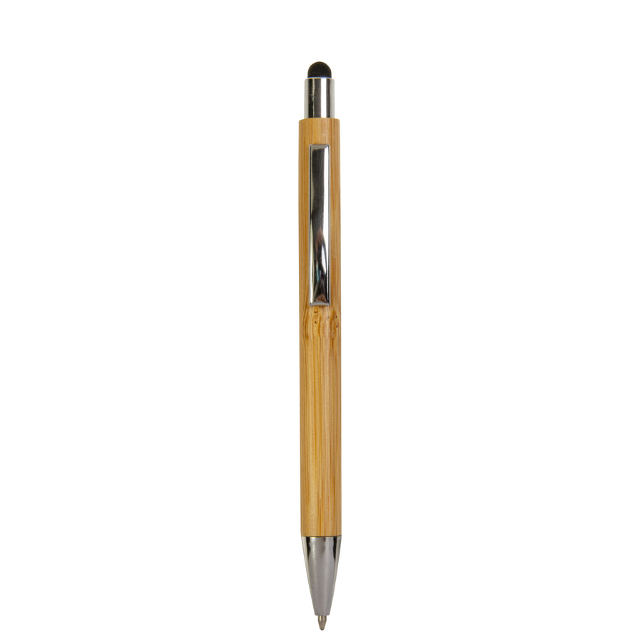 G21804 Penna a scatto con fusto in bamboo, touch colorato e punta cromata