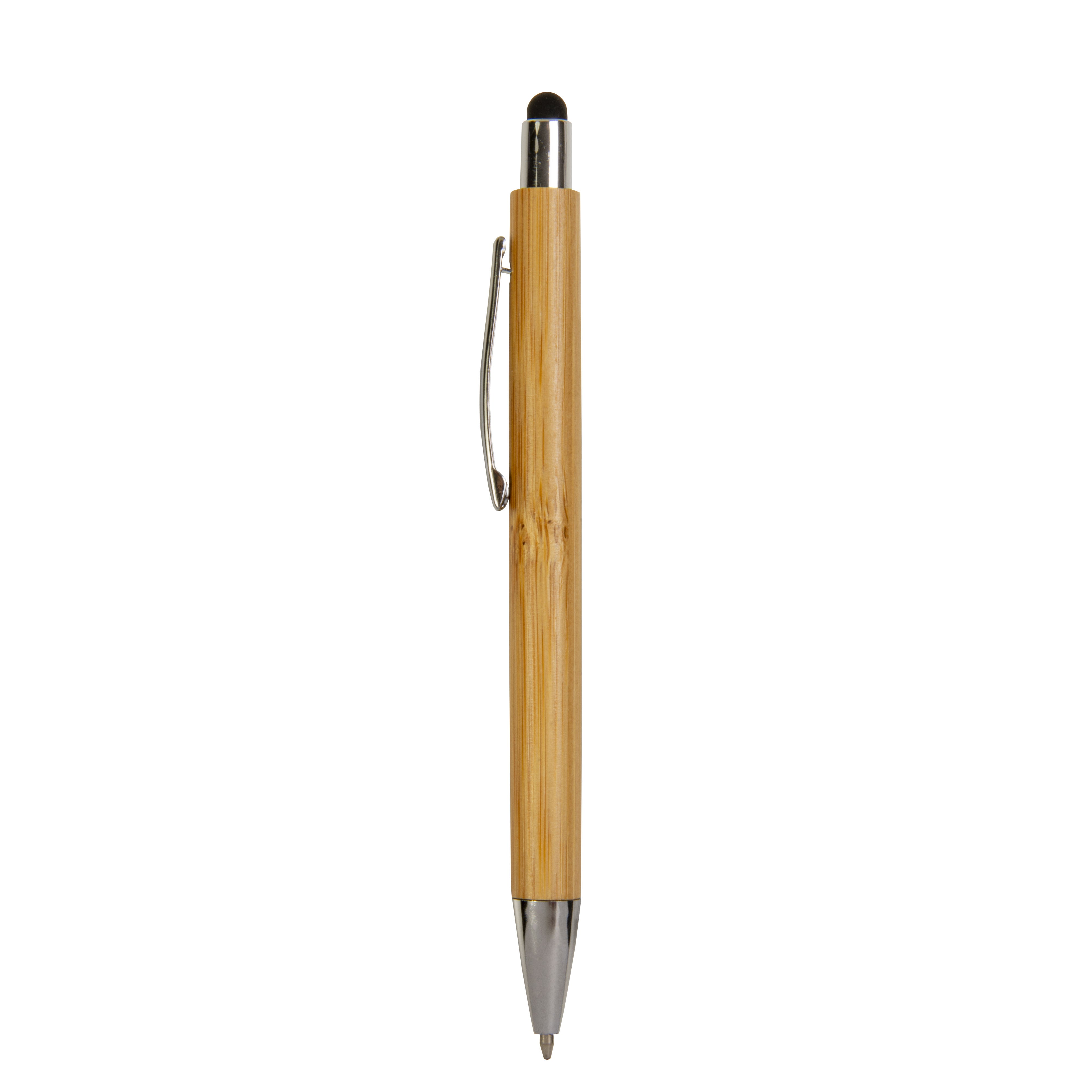 G21804 Penna a scatto con fusto in bamboo, touch colorato e punta cromata