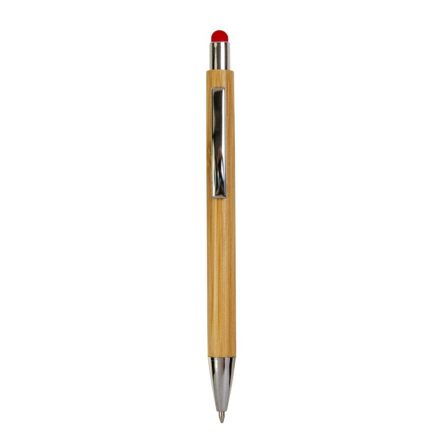 G21804 Penna a scatto con fusto in bamboo, touch colorato e punta cromata