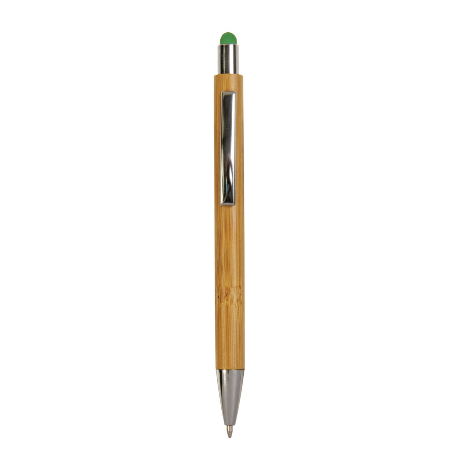 G21804 Penna a scatto con fusto in bamboo, touch colorato e punta cromata
