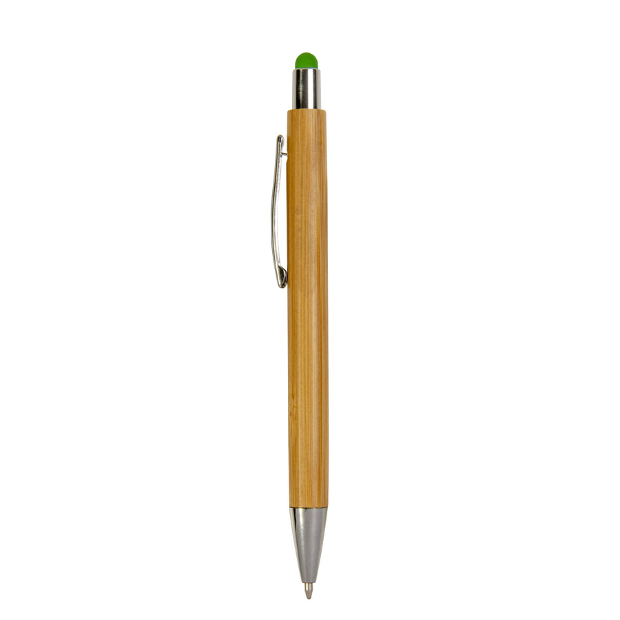 G21804 Penna a scatto con fusto in bamboo, touch colorato e punta cromata