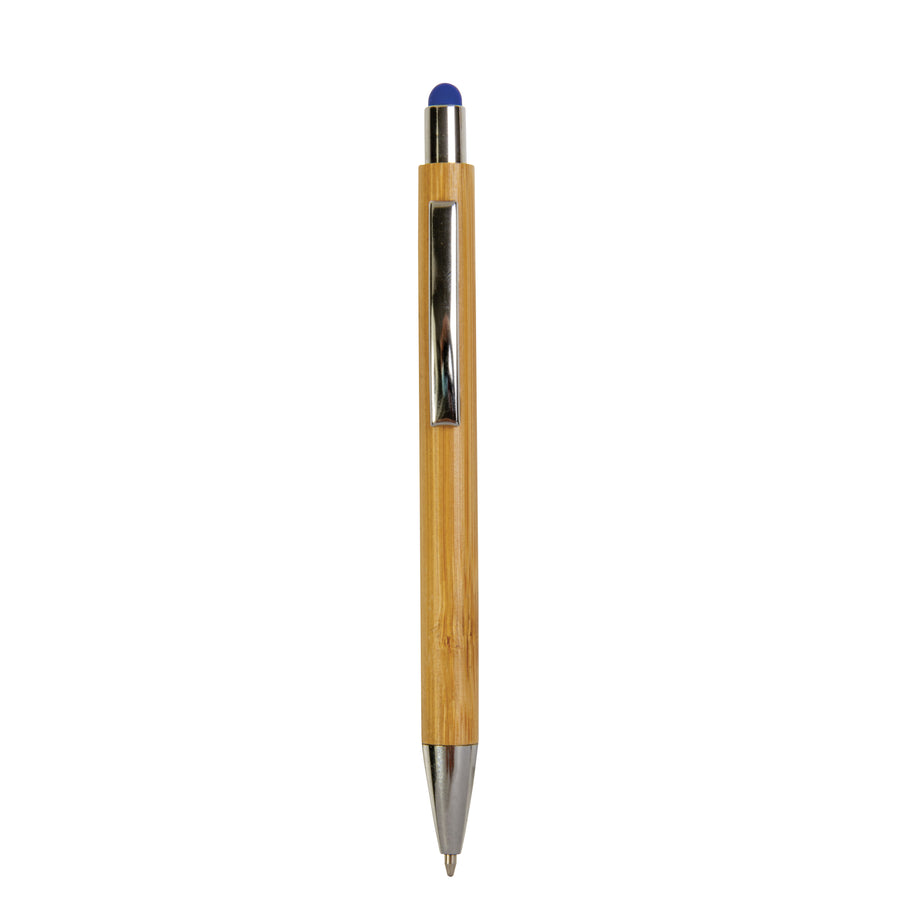 G21804 Penna a scatto con fusto in bamboo, touch colorato e punta cromata