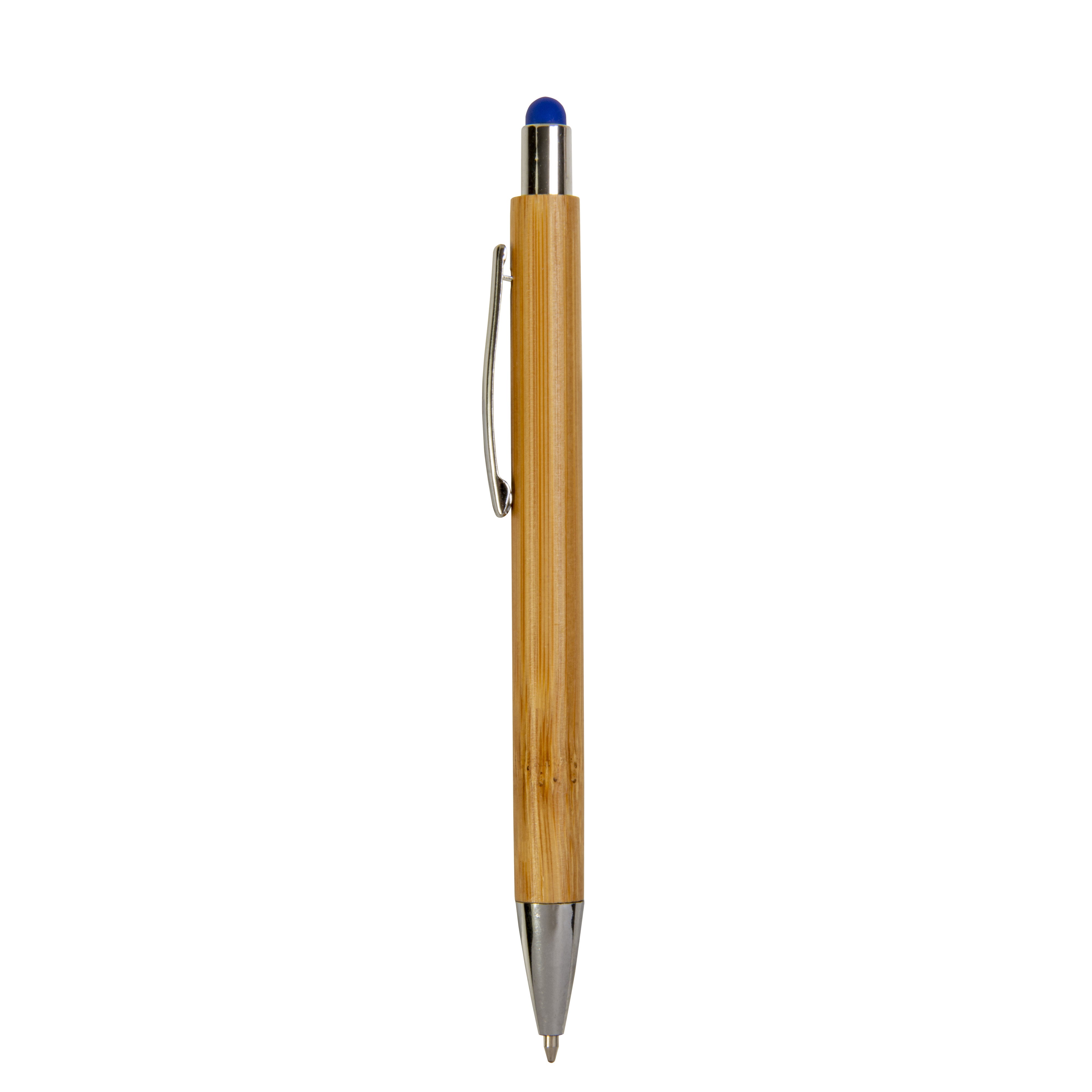 G21804 Penna a scatto con fusto in bamboo, touch colorato e punta cromata