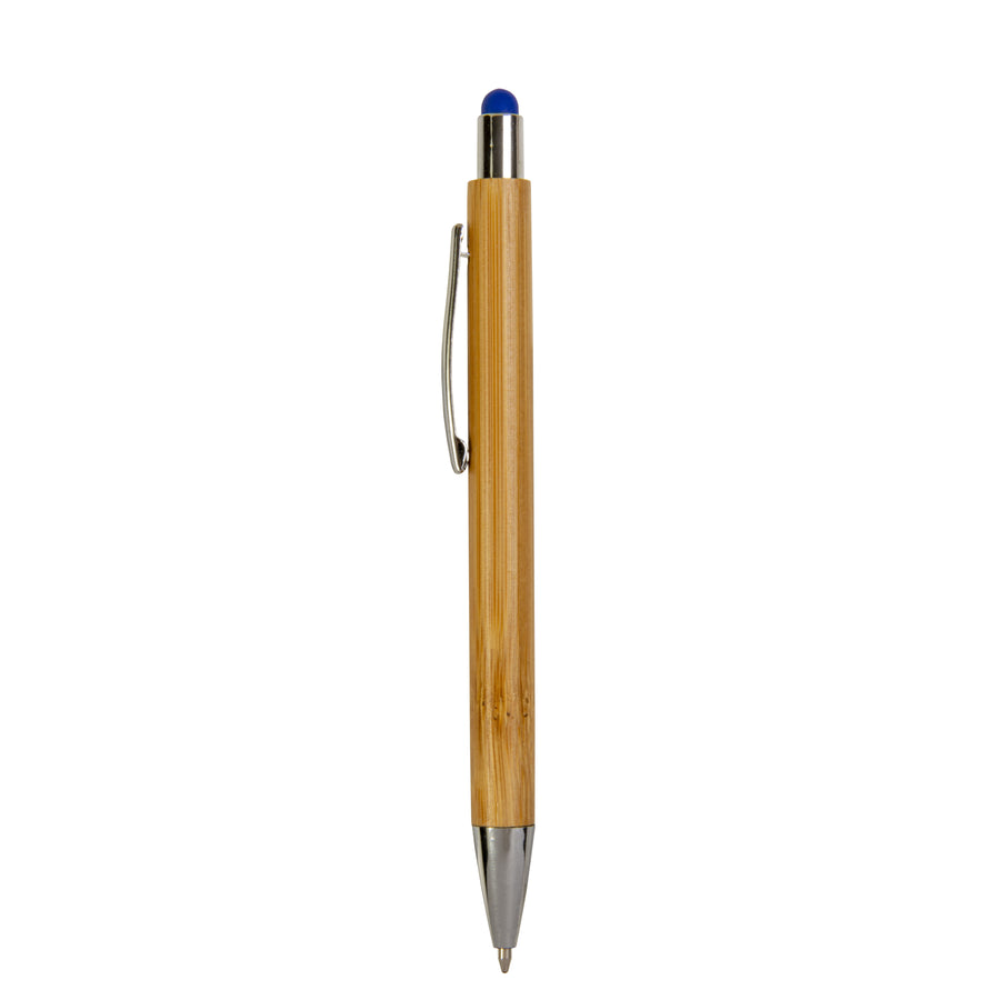 G21804 Penna a scatto con fusto in bamboo, touch colorato e punta cromata