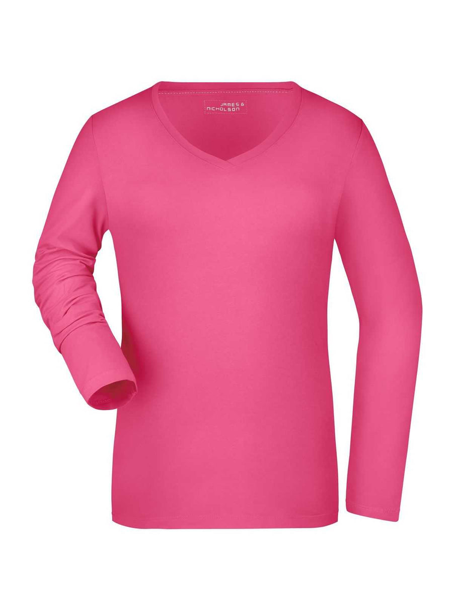 GJN929 Ladies' Stretch V-Shirt Long-Sleeved