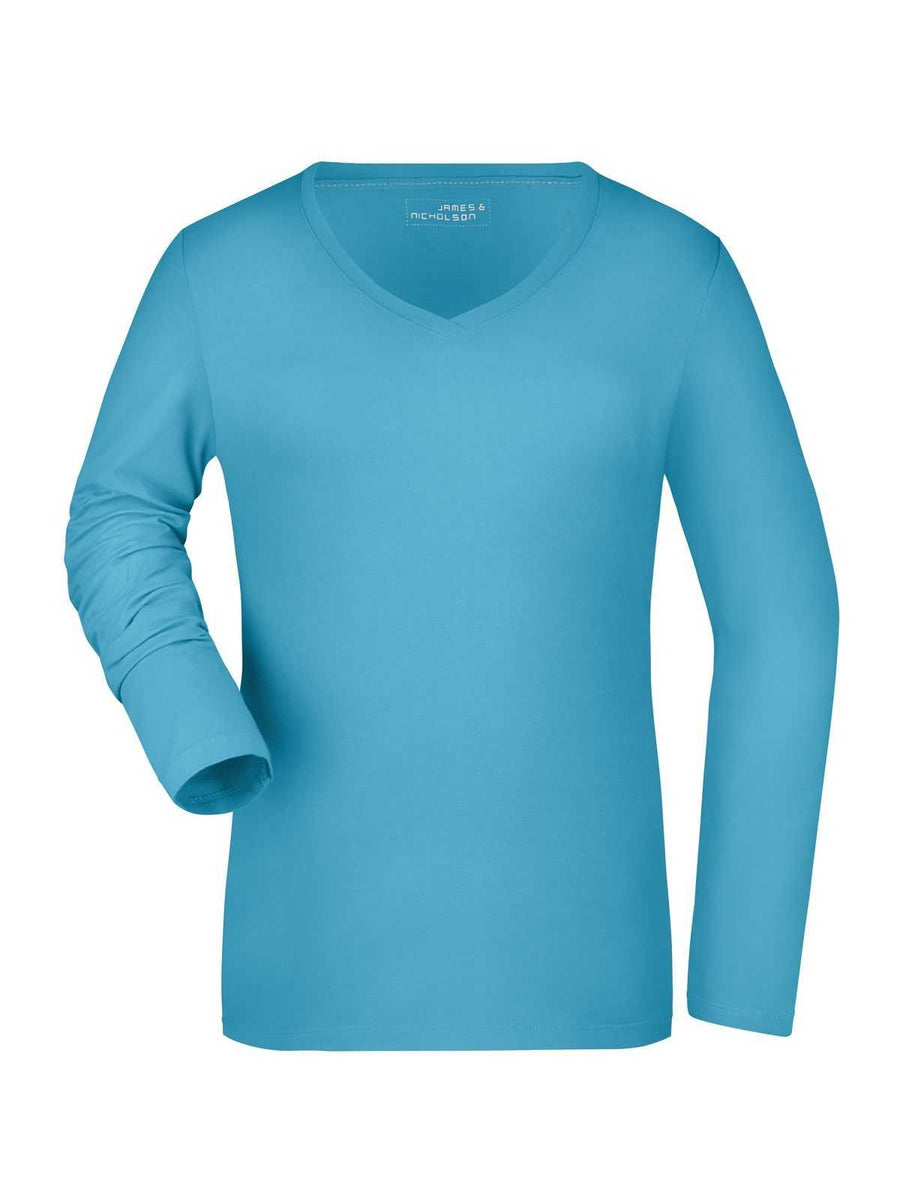 GJN929 Ladies' Stretch V-Shirt Long-Sleeved