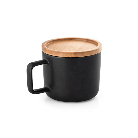 G94251 FANGIO. Tazza in ceramica da 250 ml con tappo e base in bamboo