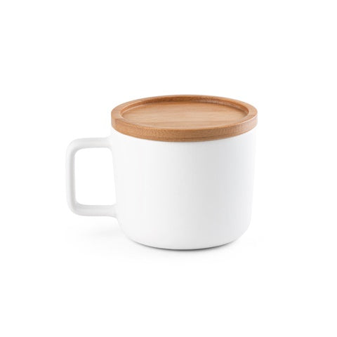 G94251 FANGIO. Tazza in ceramica da 250 ml con tappo e base in bamboo