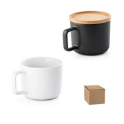 G94251 FANGIO. Tazza in ceramica da 250 ml con tappo e base in bamboo